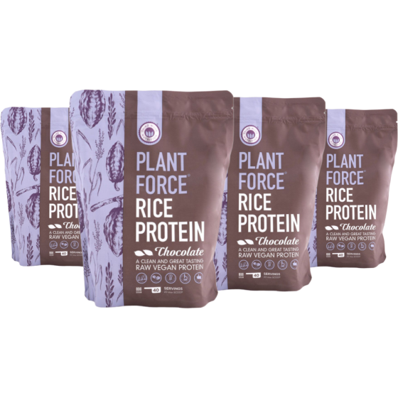 Rijstproteïne Chocolade – 4 x 800 g (3+1 GRATIS) | Veganistisch eiwitpoeder met volle chocoladesmaak – Plantforce